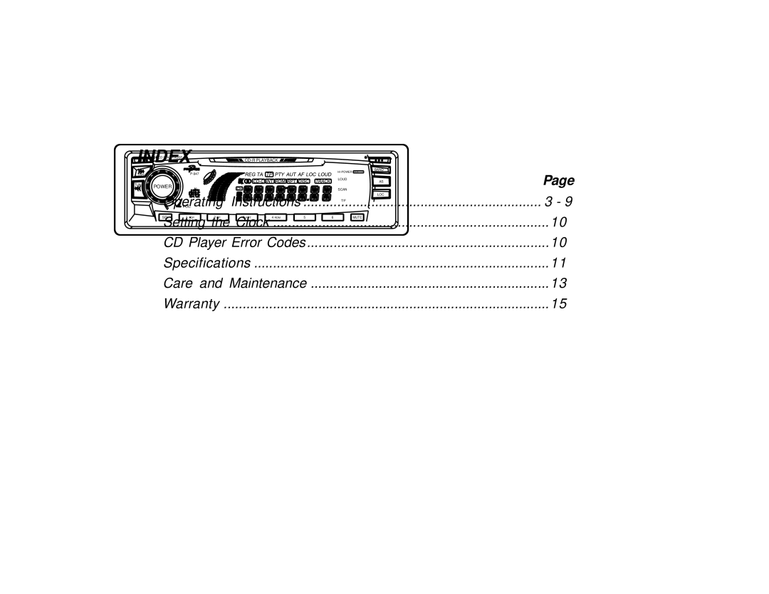 Audiovox P-947 owner manual Index 