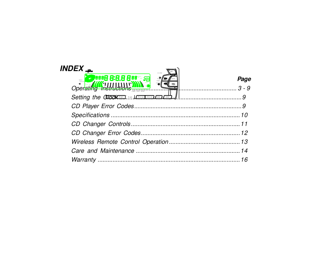 Audiovox P-950 manual Index 