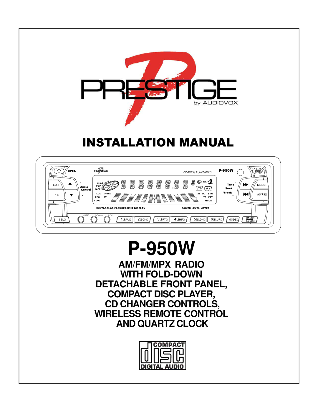 Audiovox P-950W installation manual 