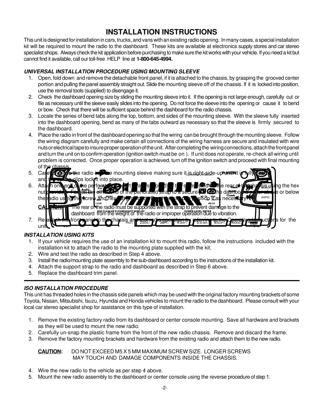 Audiovox P-950W installation manual Installation Instructions 