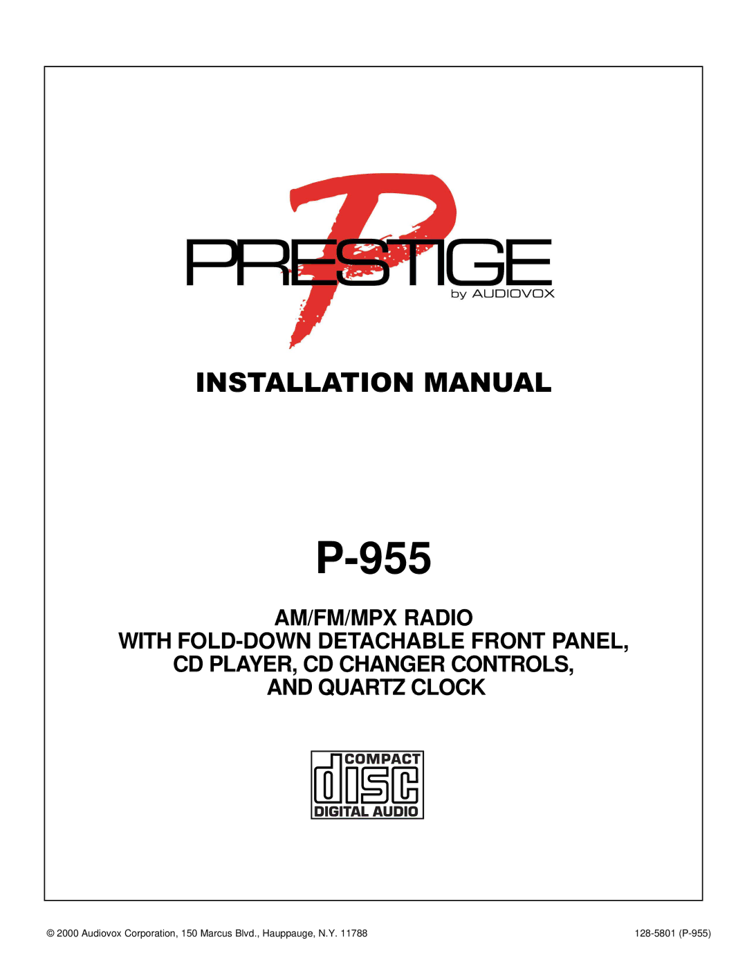 Audiovox P-955 installation manual 