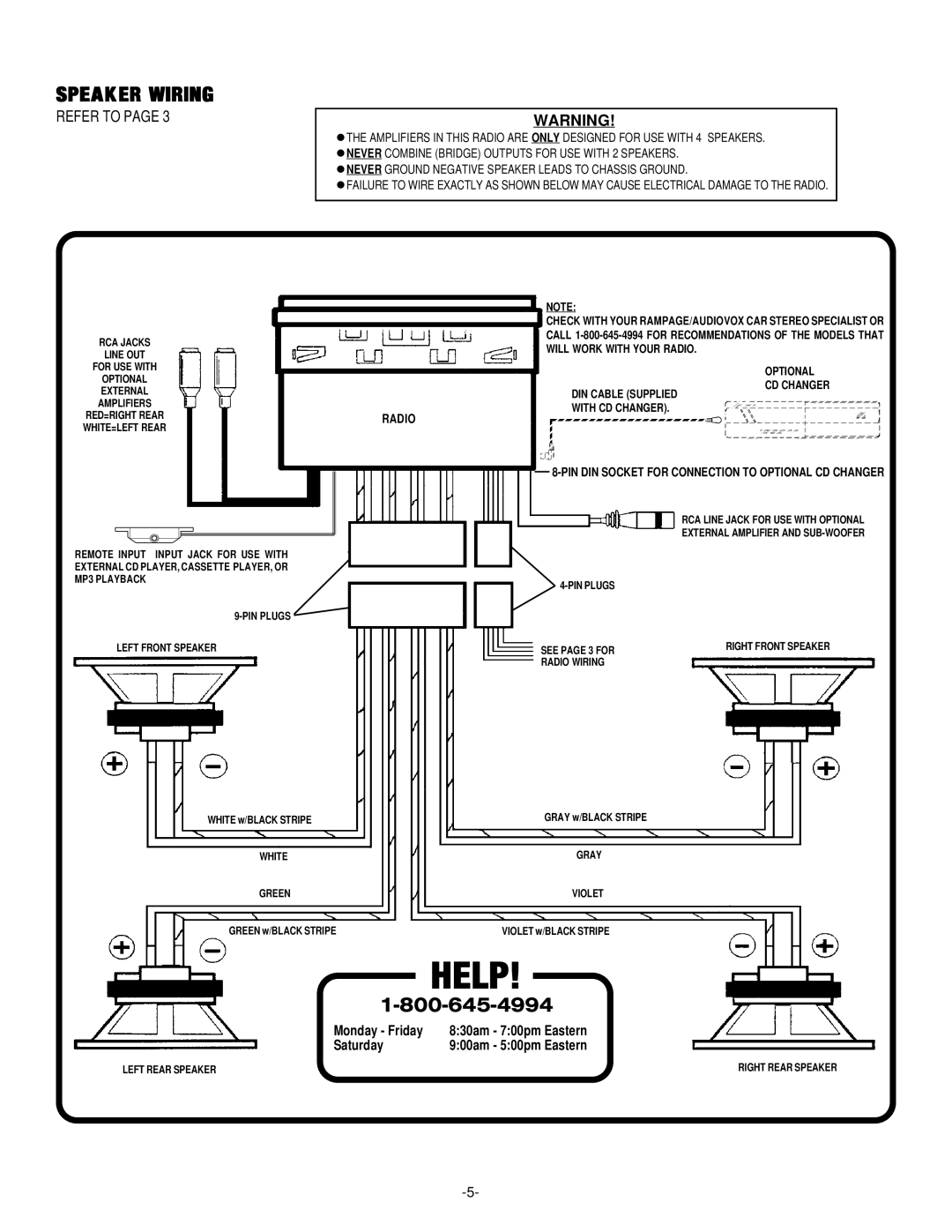 Audiovox P-955 installation manual Speak ER Wiring, Refer to, PIN DIN Socket for Connection to Optional CD Changer 