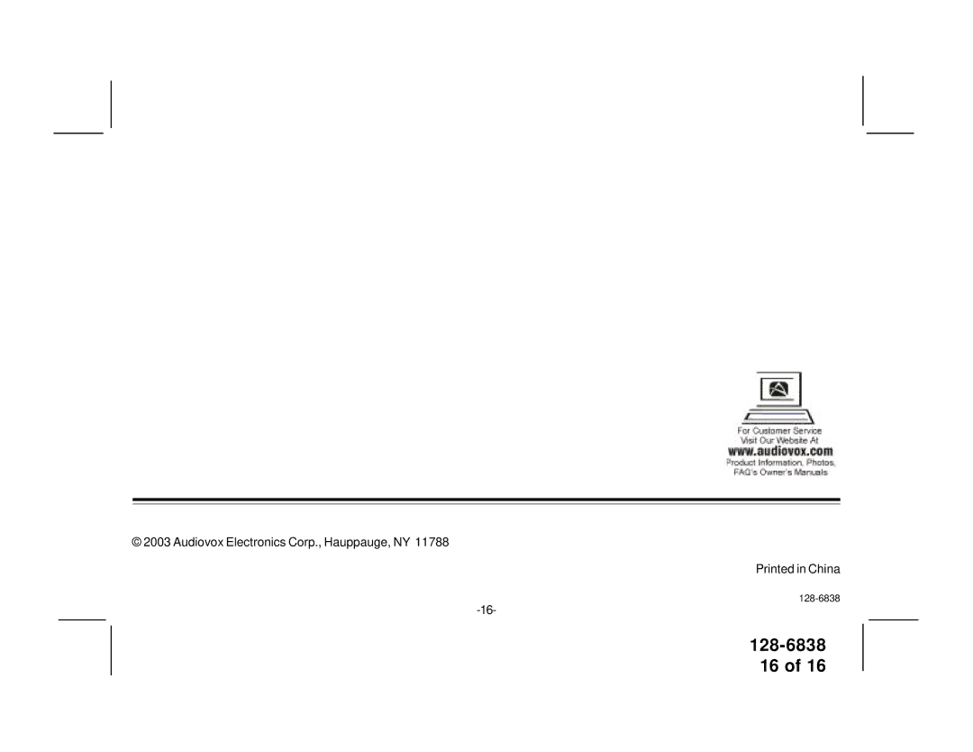 Audiovox P-956G owner manual Audiovox Electronics Corp., Hauppauge, NY 