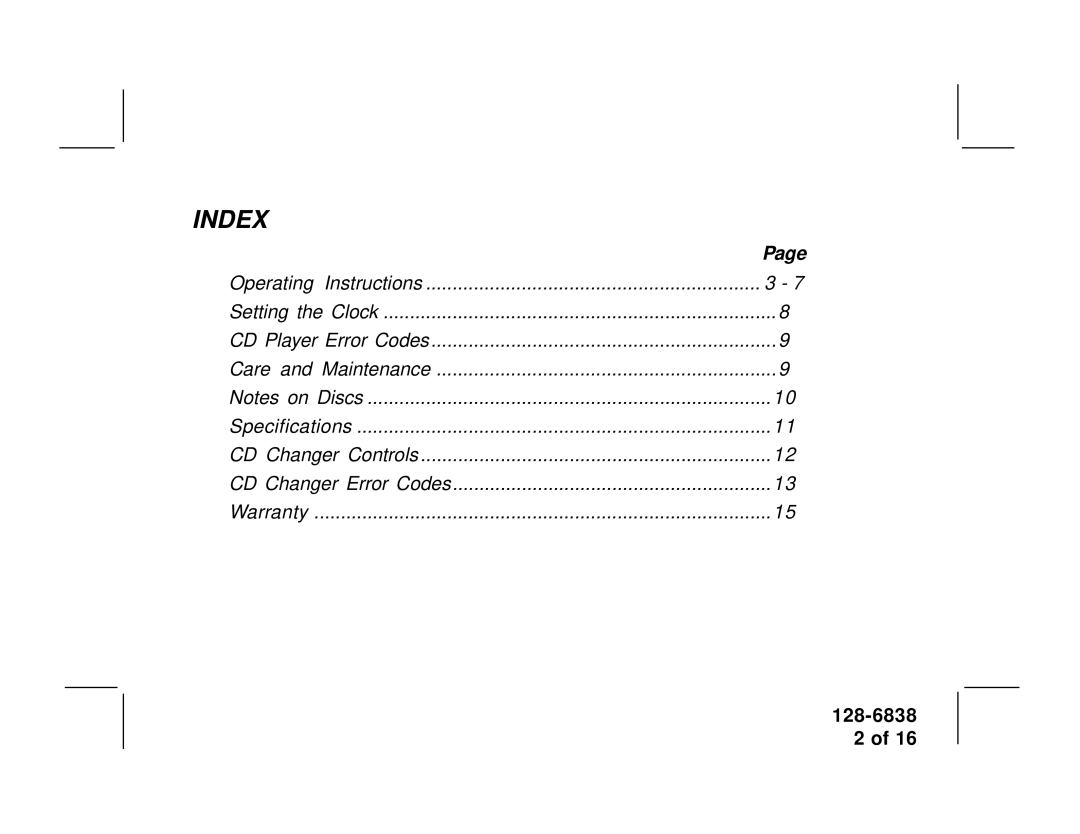 Audiovox P-956G owner manual Index 