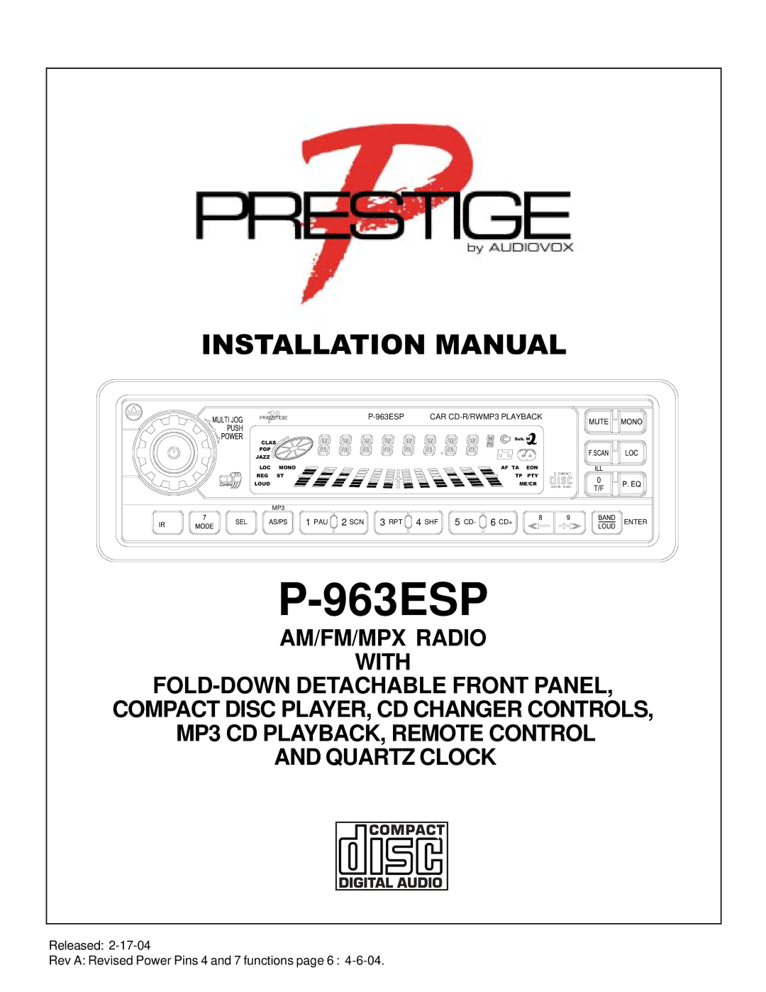 Audiovox P-963ESP installation manual 