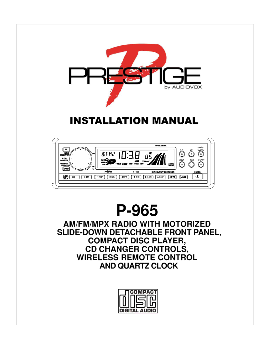 Audiovox P-965 installation manual 