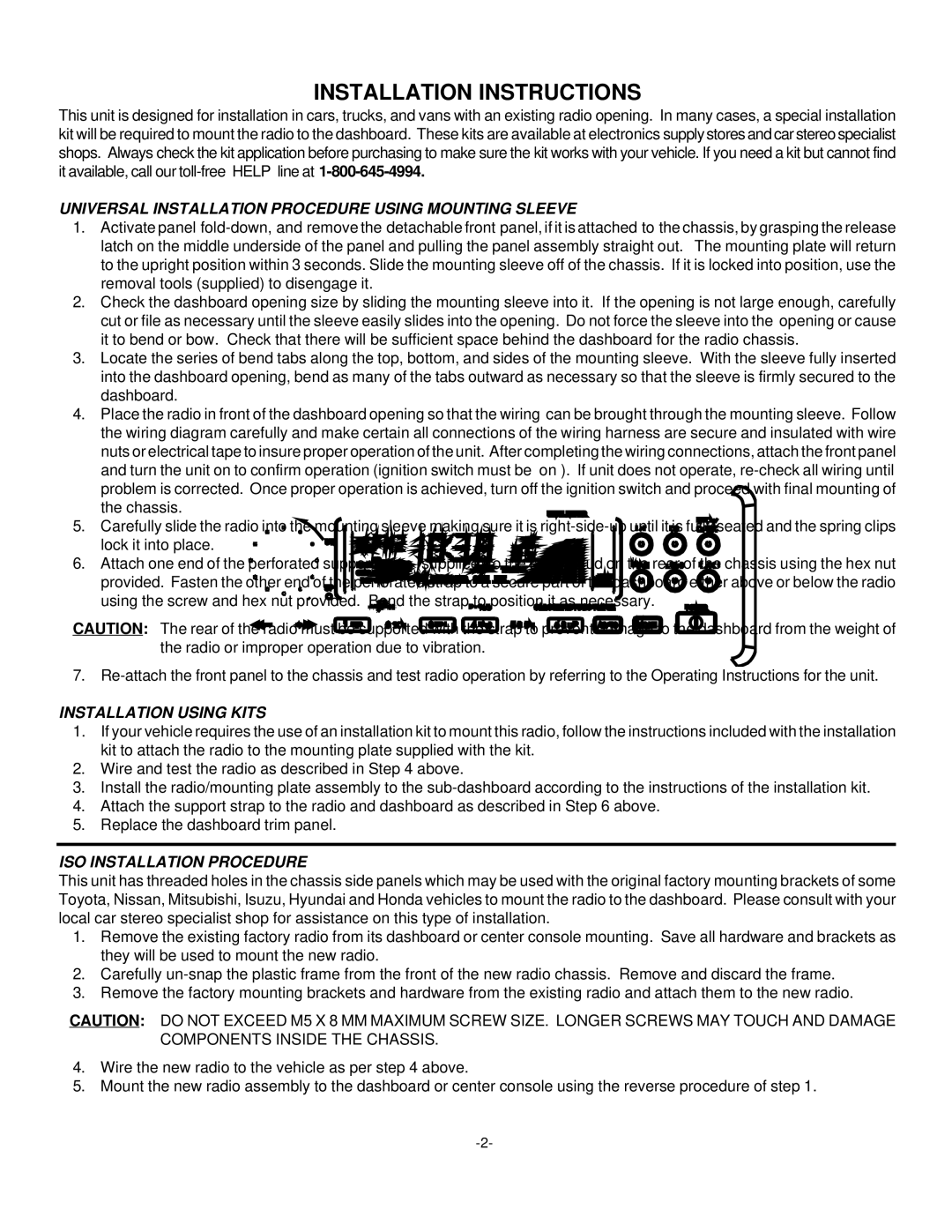 Audiovox P-965 installation manual Installation Instructions 