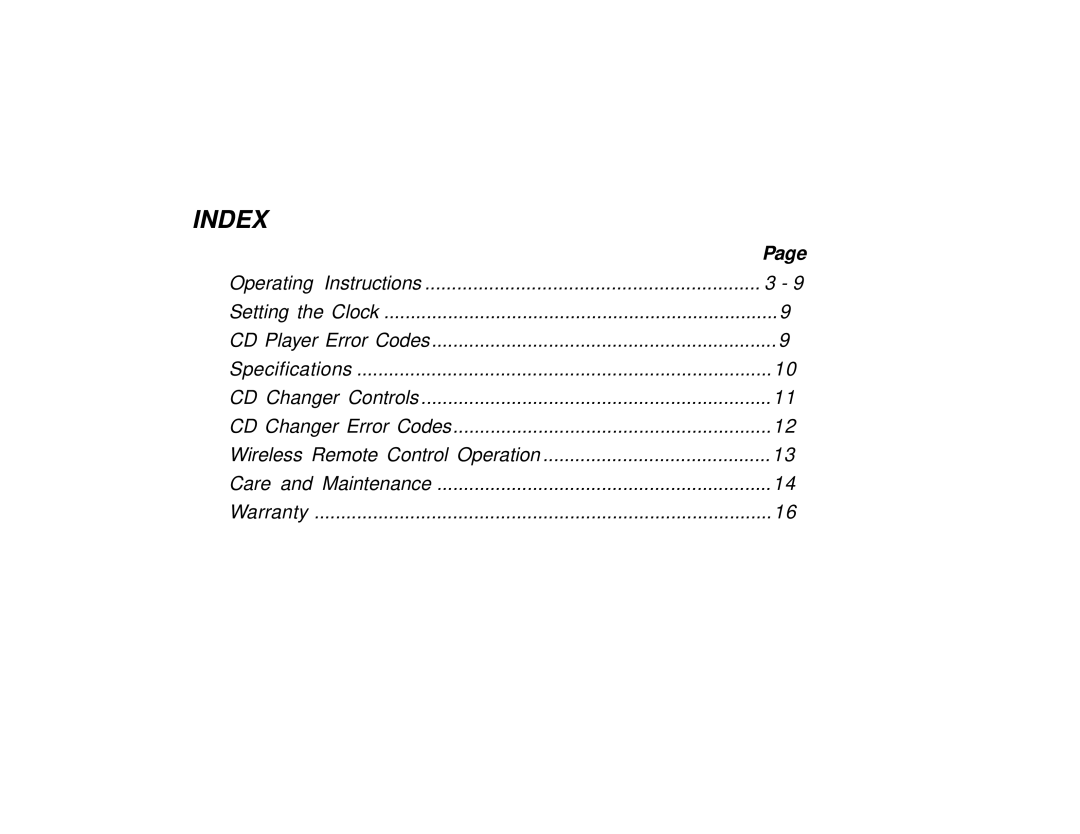 Audiovox P-975 manual Index 