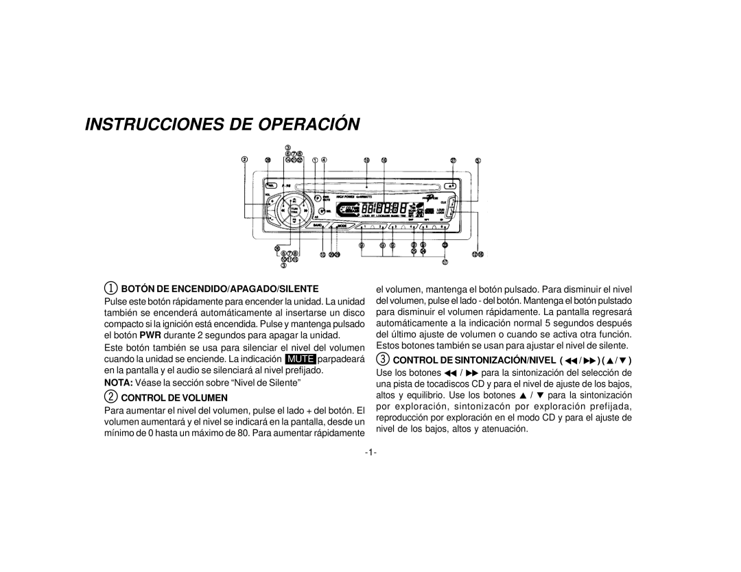 Audiovox P-98 manual Instrucciones DE Operación, Botón DE ENCENDIDO/APAGADO/SILENTE, Control DE Volumen 