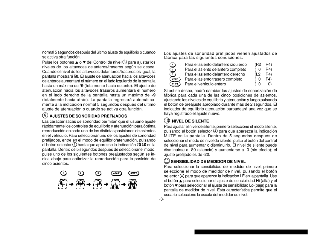 Audiovox P-98 manual Ajustes DE Sonoridad Prefijados, Bl Nivel DE Silente 