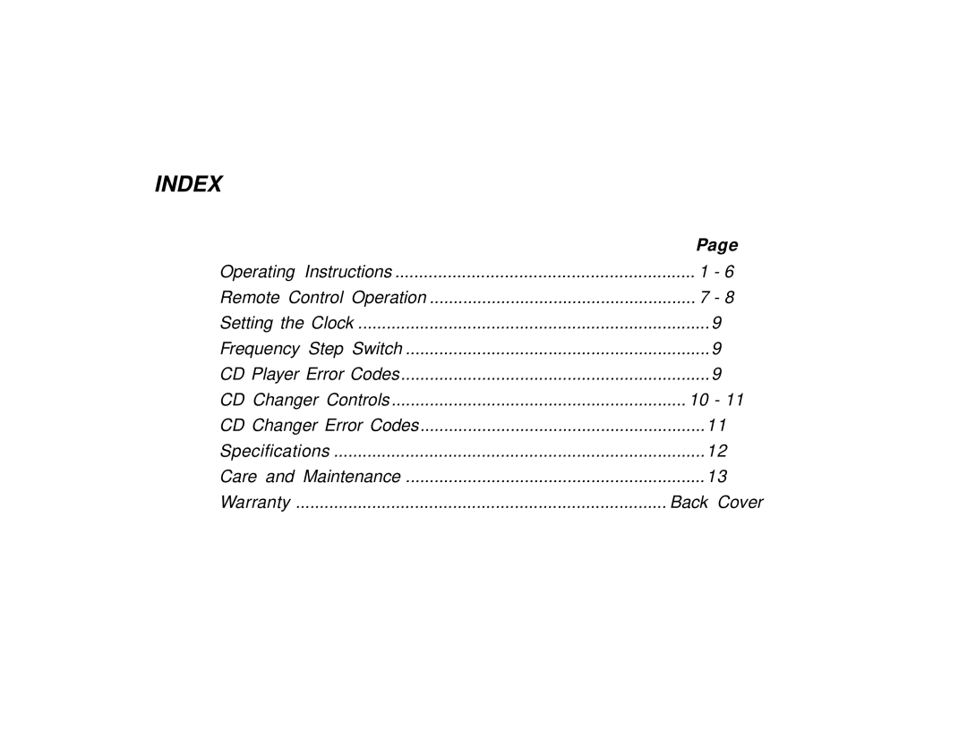 Audiovox P-99 manual Index 