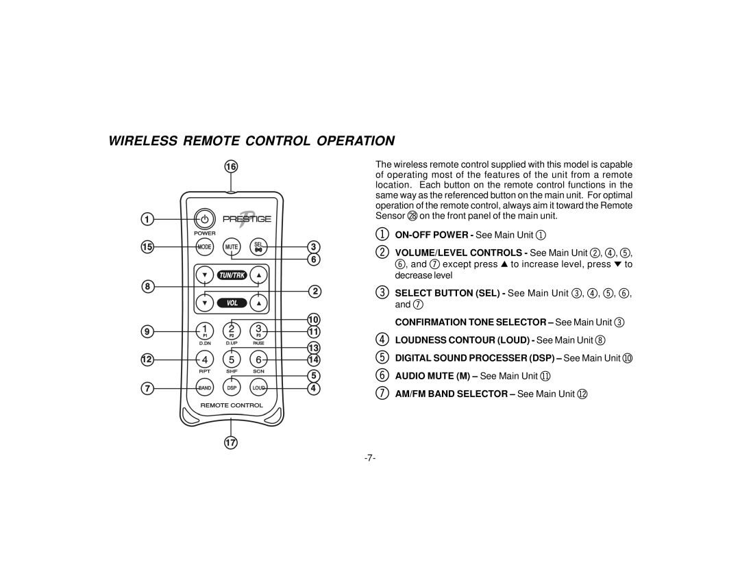 Audiovox P-99 manual Wireless Remote Control Operation 