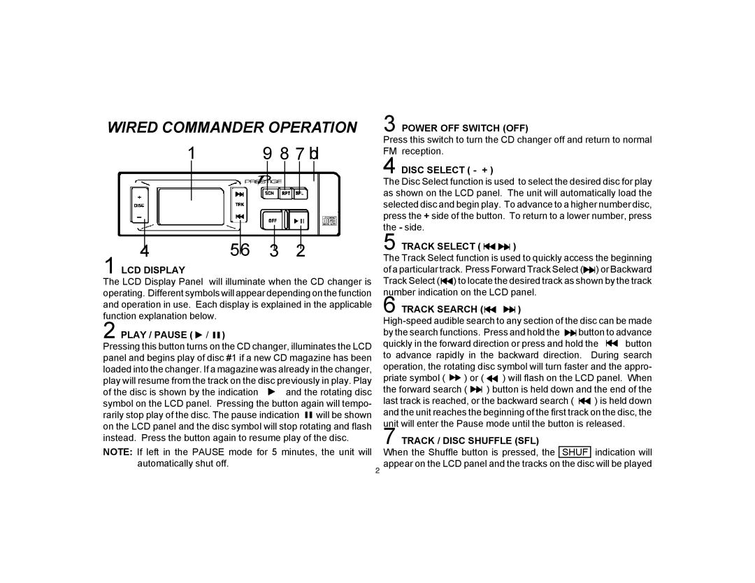 Audiovox P-MC3 owner manual Wired Commander Operation 