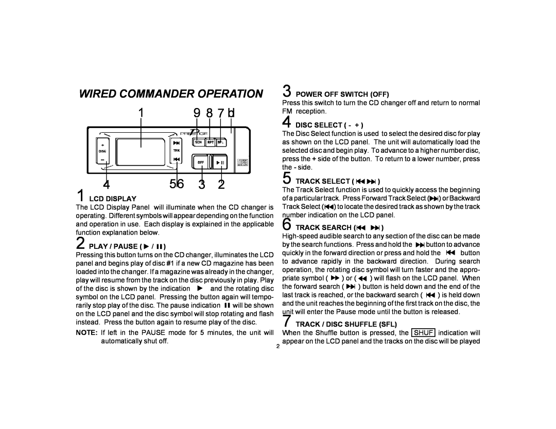 Audiovox P-MC3 owner manual Wired Commander Operation, 9 8 7 bl 