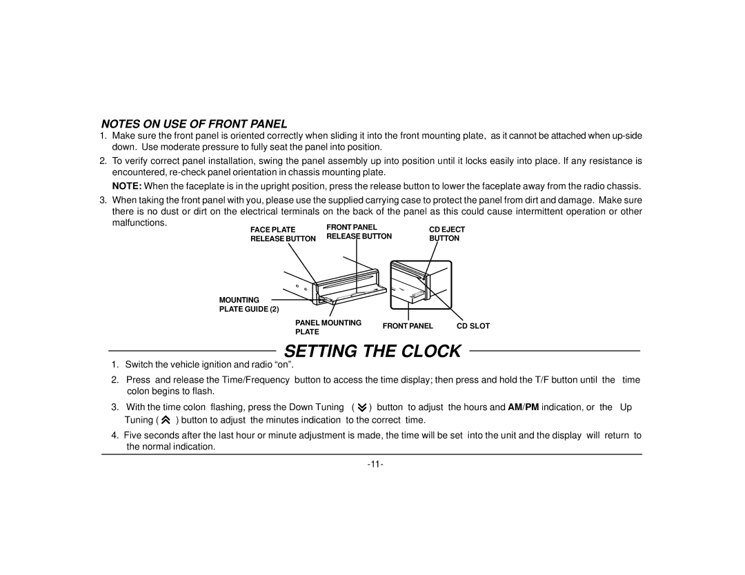 Audiovox P153B manual Setting the Clock, Malfunctions 