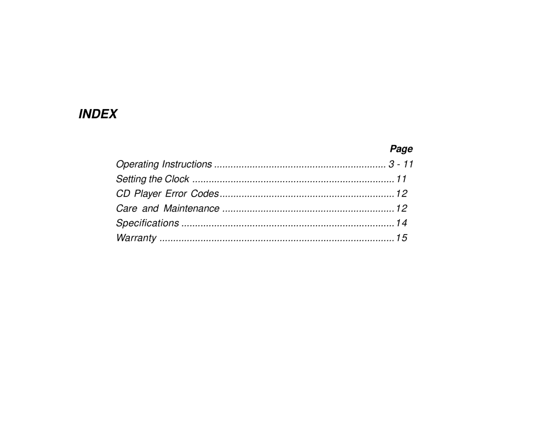 Audiovox P153B manual Index 