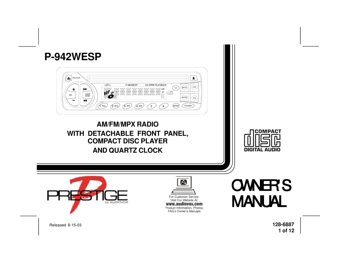 Audiovox P942WESP manual Owners Manual 