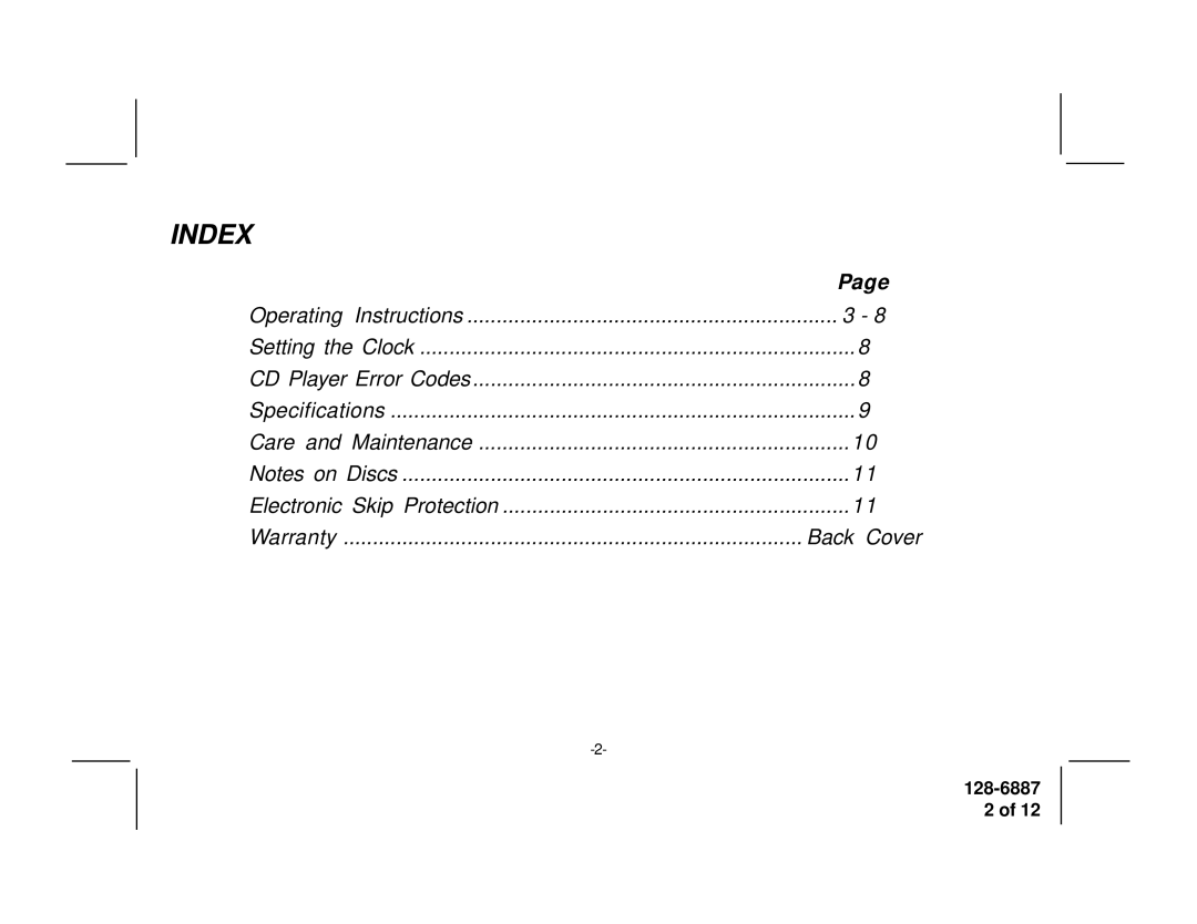 Audiovox P942WESP manual Index 