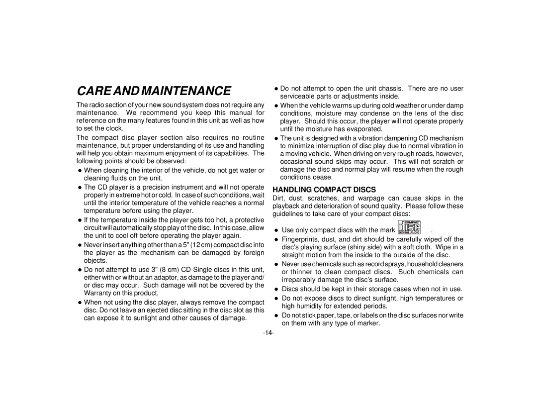 Audiovox P945W owner manual Care and Maintenance 