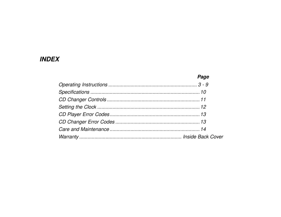 Audiovox P945W owner manual Index 