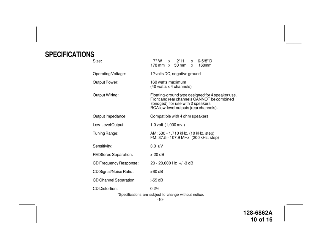 Audiovox P945WESP owner manual Specifications 