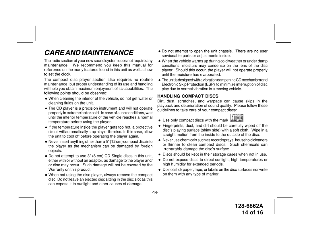 Audiovox P945WESP owner manual Care and Maintenance 