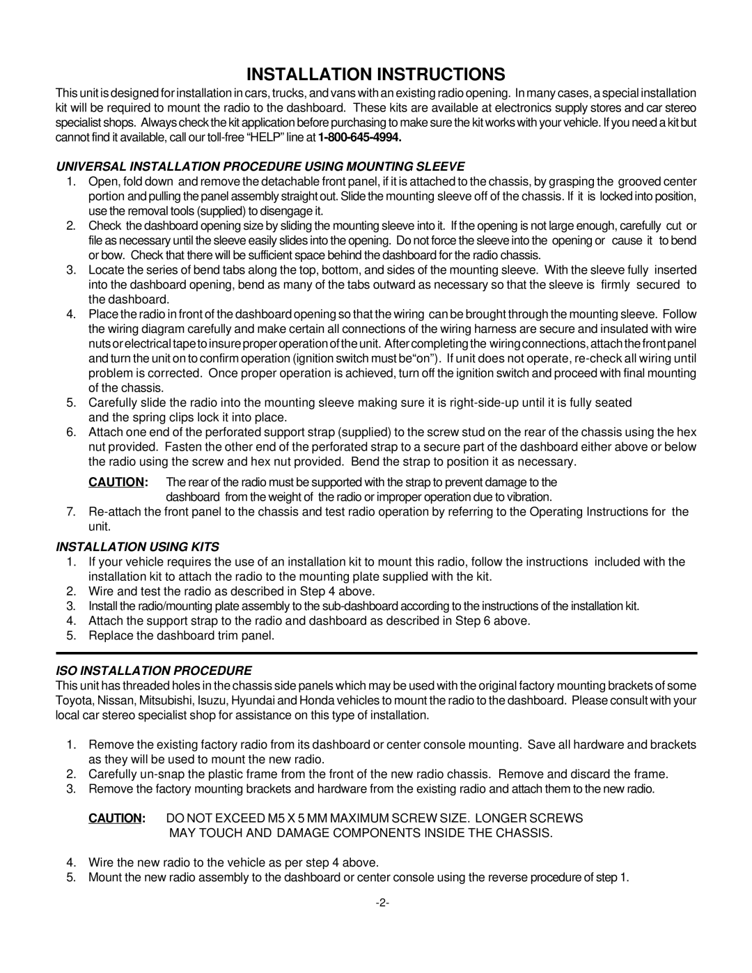 Audiovox P953 manual Installation Instructions 