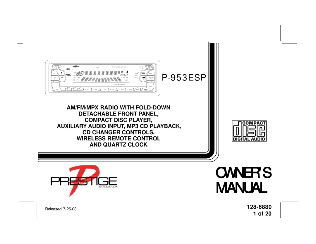 Audiovox P953ESP manual Manual 