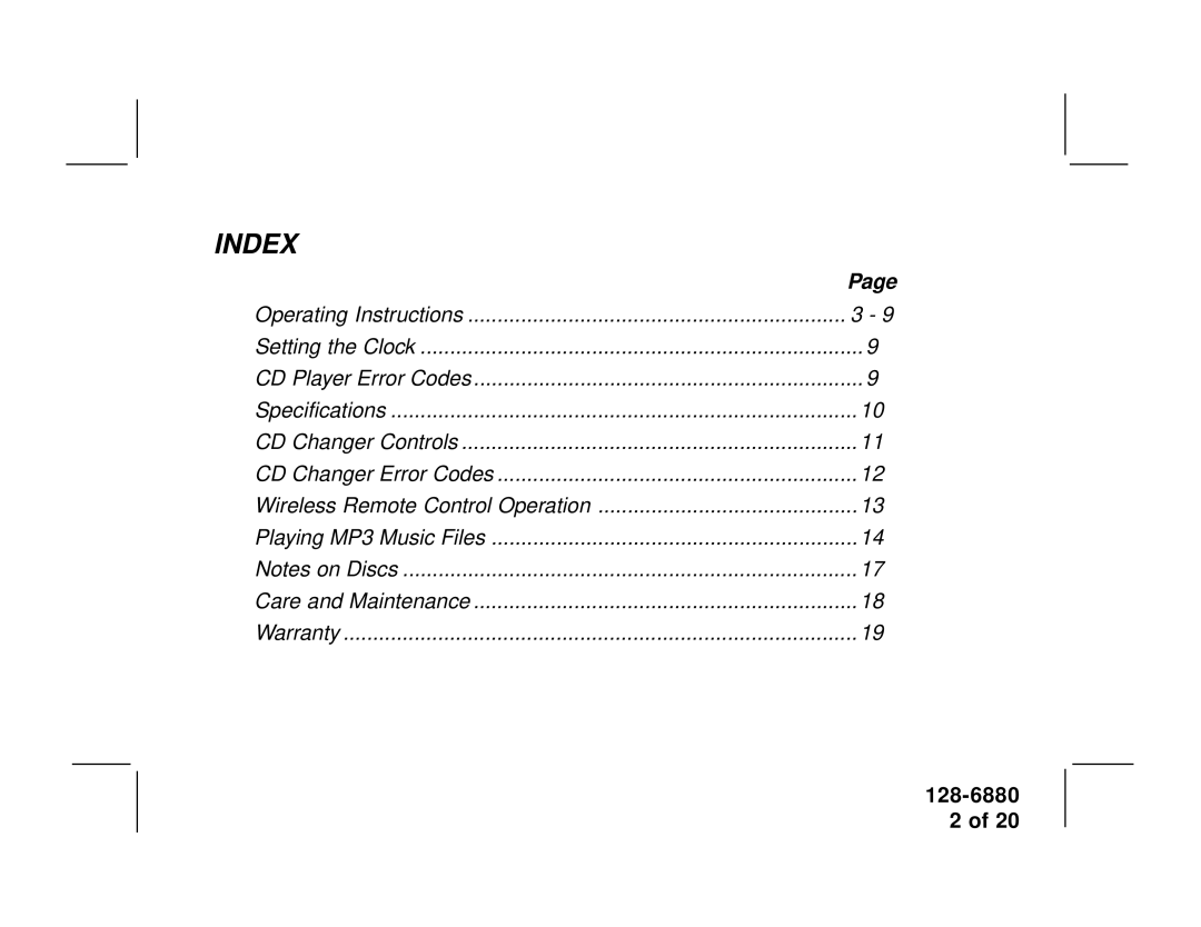 Audiovox P953ESP manual Index, Operating Instructions 