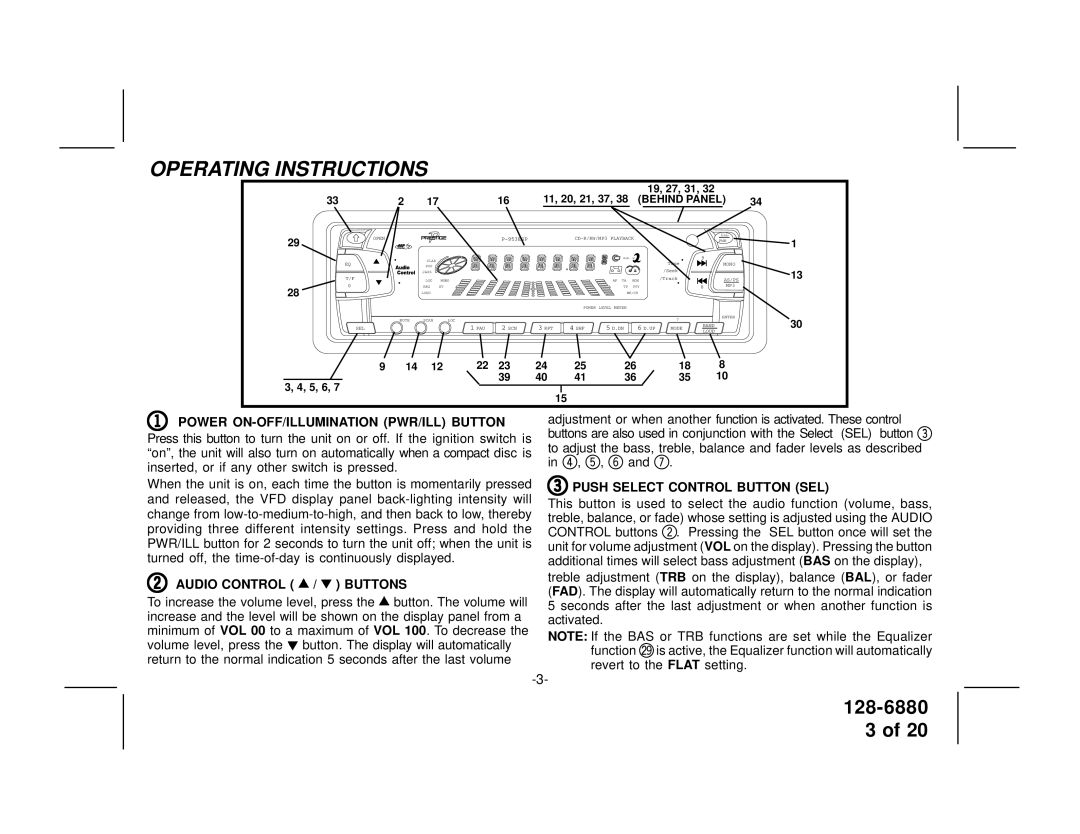 Audiovox P953ESP manual Operating Instructions 