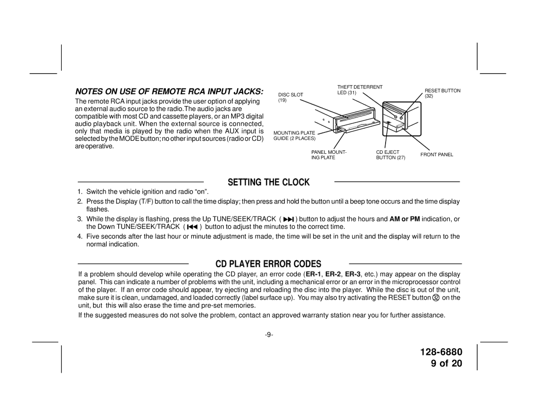 Audiovox P953ESP manual Setting the Clock 