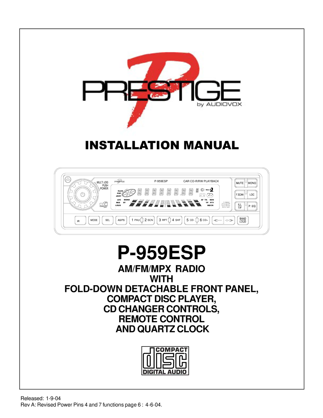 Audiovox P959ESP installation manual 