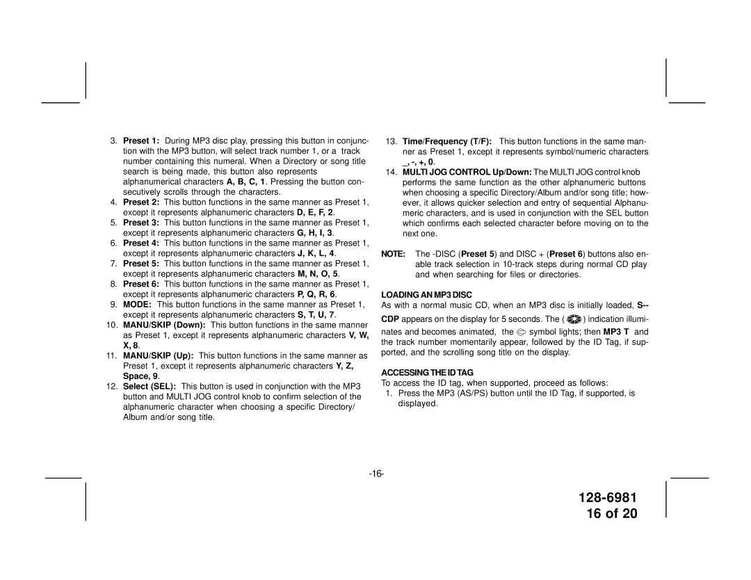 Audiovox P963ESP owner manual Loading AN MP3 Disc, Accessing the ID TAG 