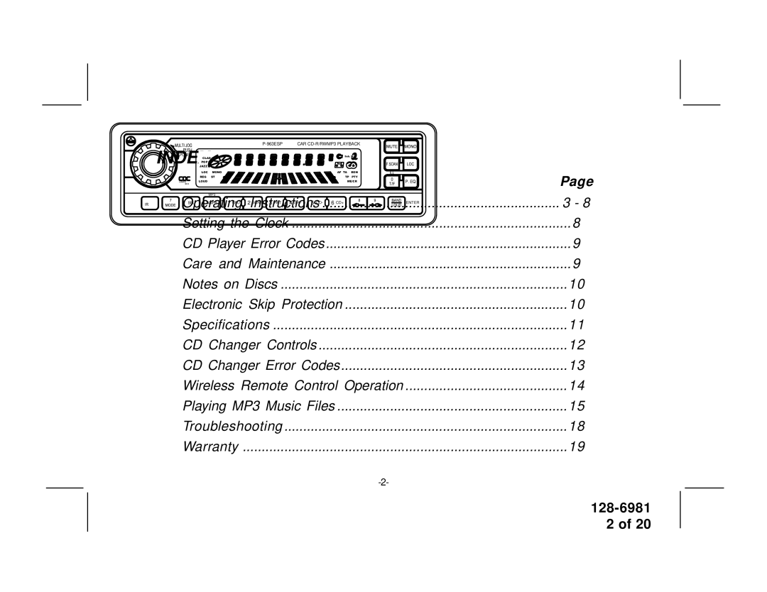 Audiovox P963ESP owner manual Index 