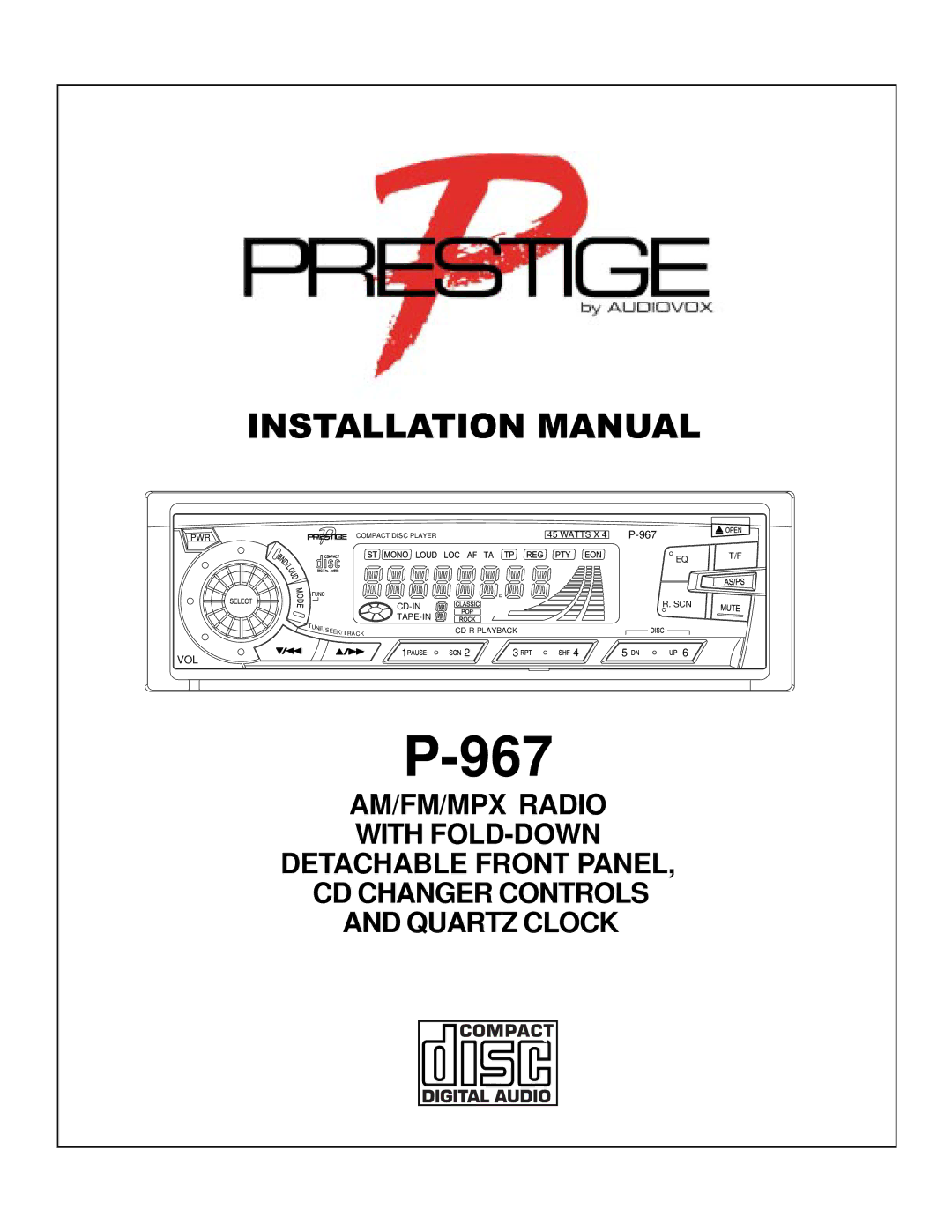 Audiovox P967 installation manual 