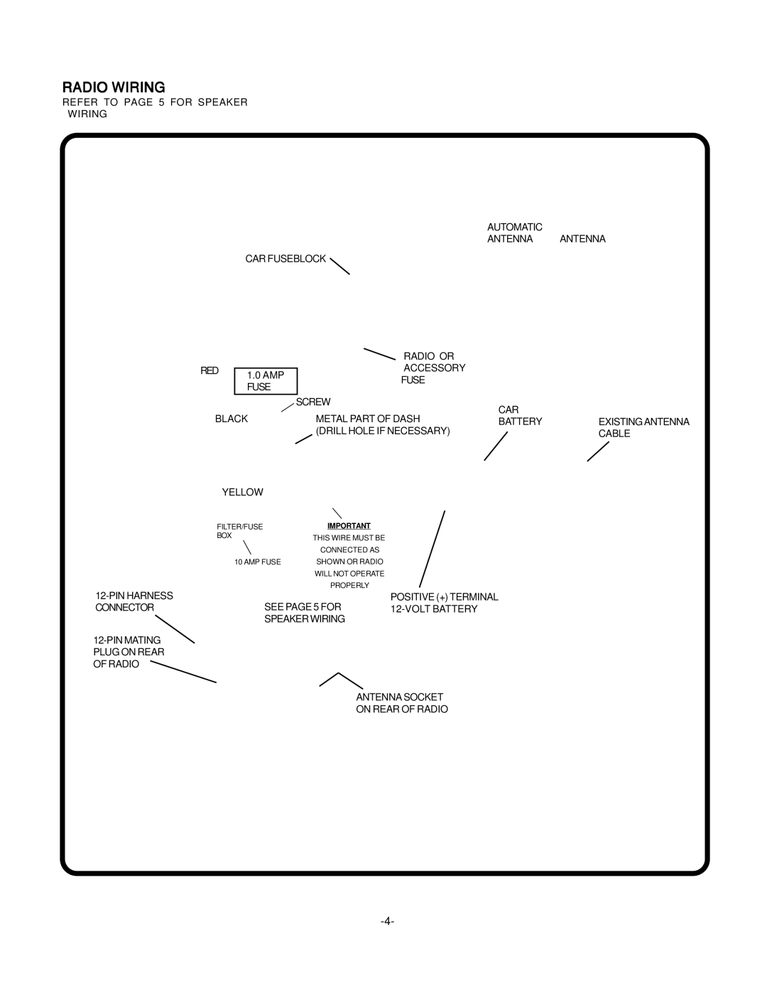 Audiovox P967 installation manual Radio Wiring 