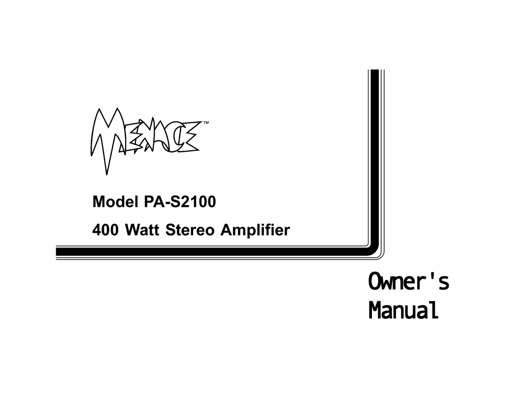 Audiovox PA-S2100 owner manual Owners Manual 