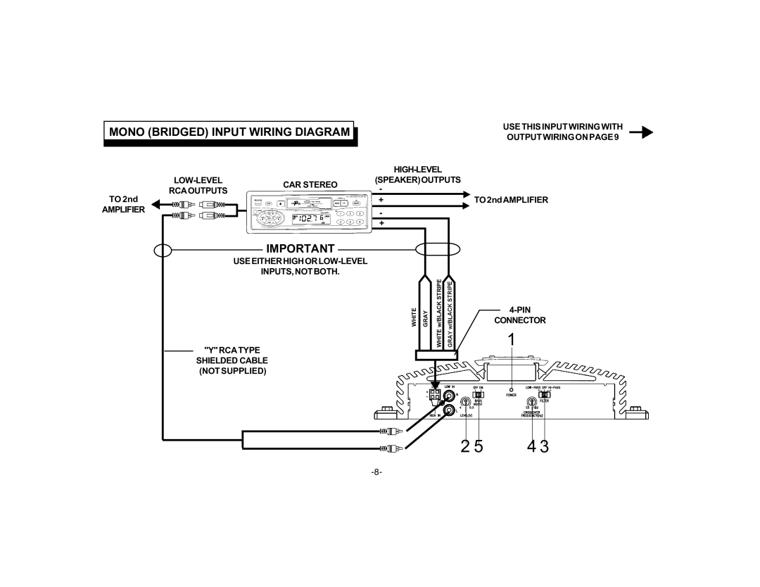 Audiovox PA-S2100 owner manual Mono Bridged Input Wiring Diagram 