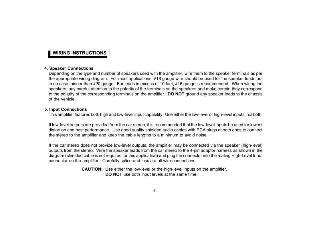 Audiovox PA-S2100 owner manual Wiring Instructions 