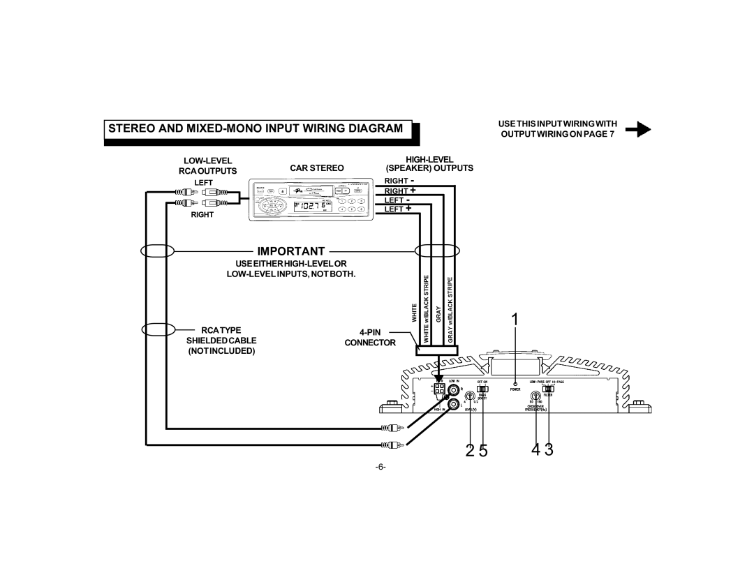 Audiovox PA-S2100 owner manual Stereo and MIXED-MONO Input Wiring Diagram 