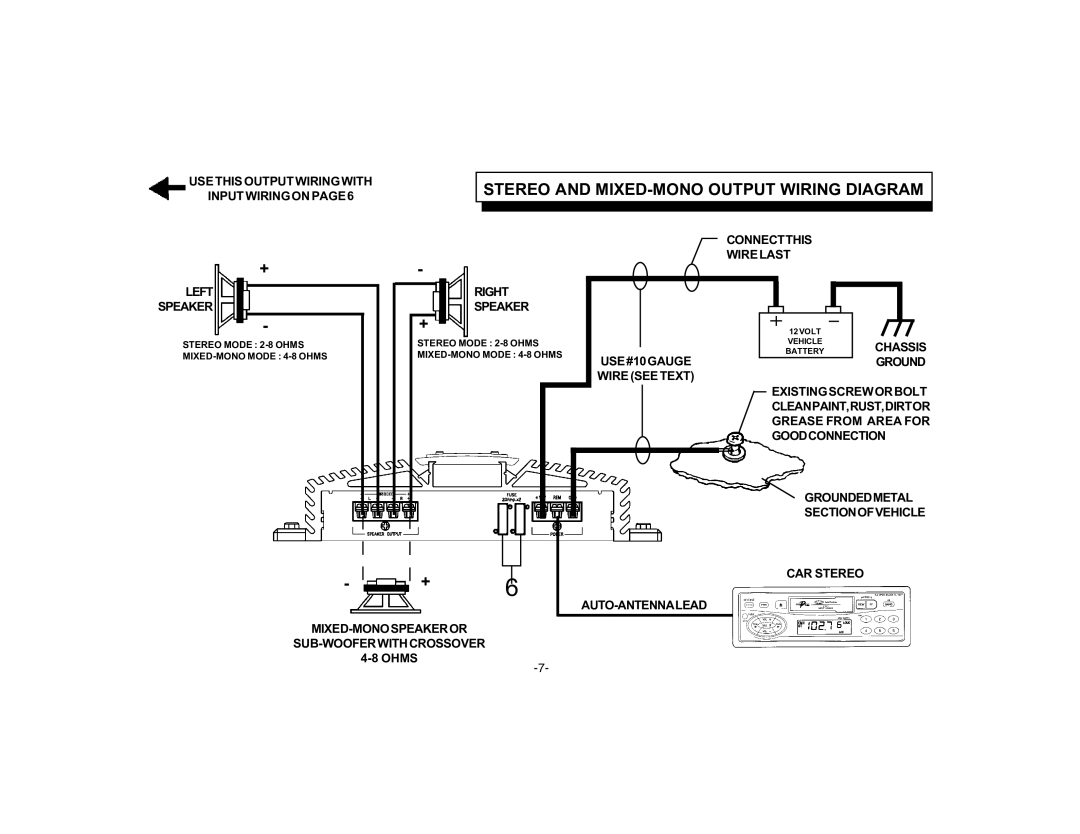 Audiovox PA-S2100 owner manual Stereo and MIXED-MONO Output Wiring Diagram 