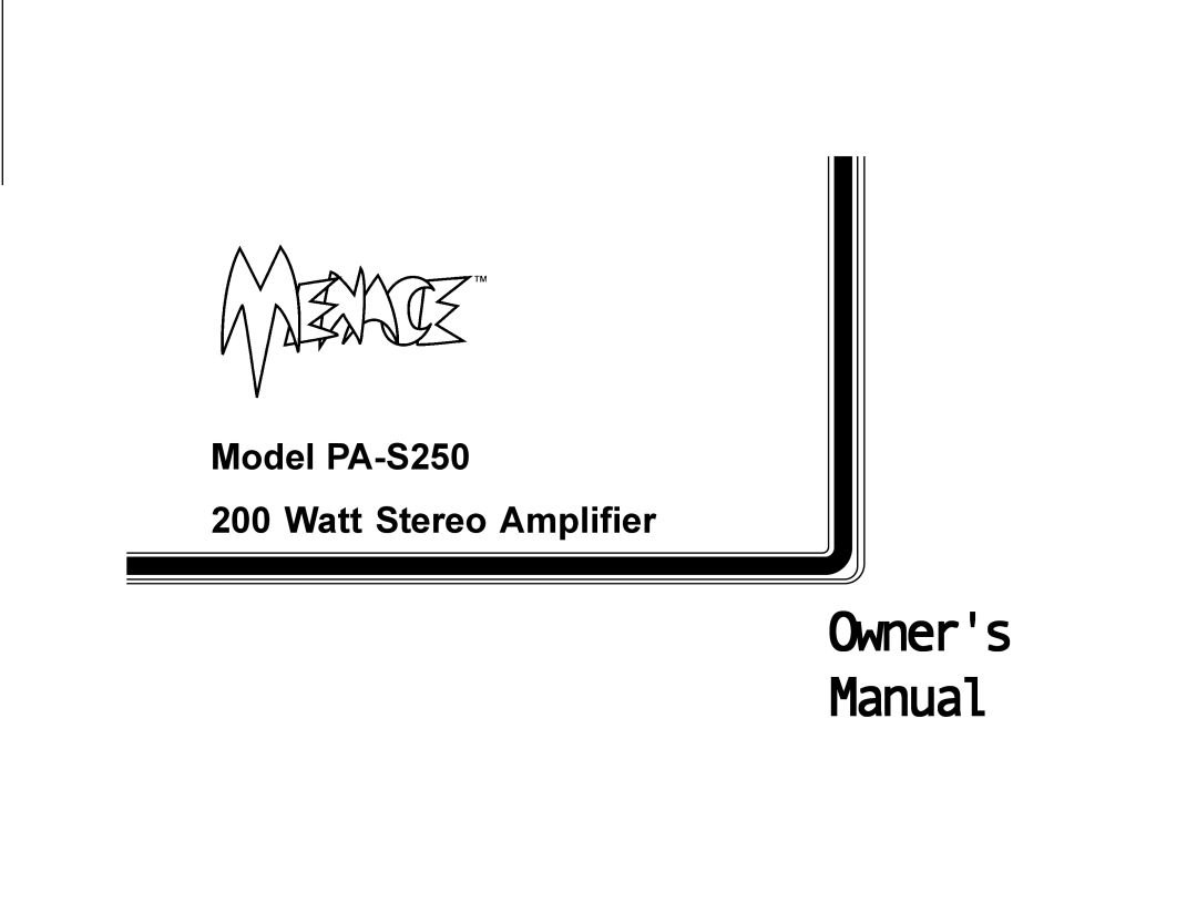 Audiovox PA-S250 owner manual Owners Manual 