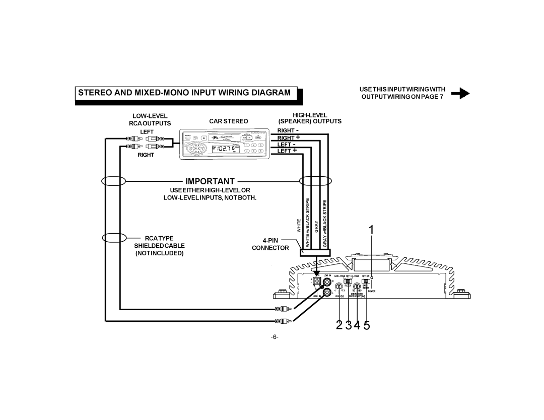 Audiovox PA-S250 owner manual Stereo and MIXED-MONO Input Wiring Diagram 