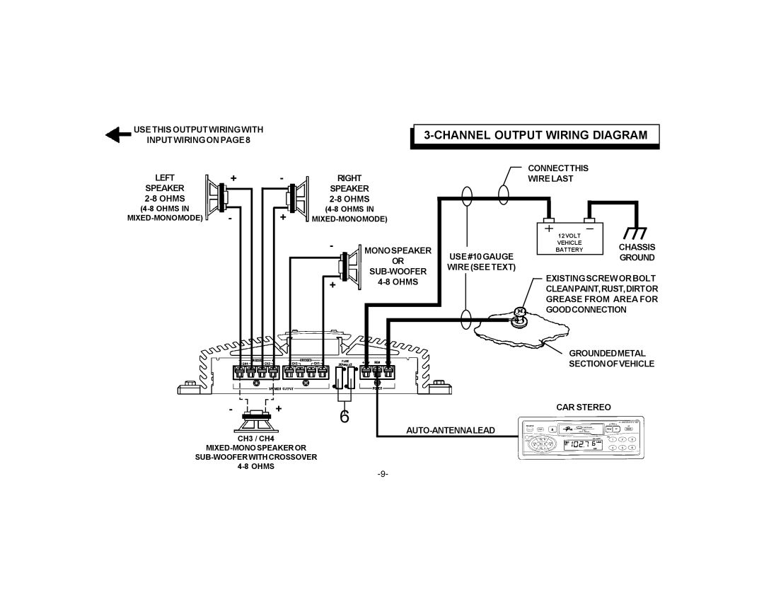 Audiovox PA-S450 owner manual Channel Output Wiring Diagram 