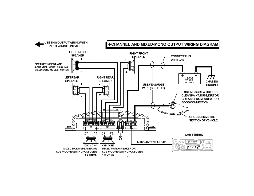 Audiovox PA-S450 owner manual Channel and MIXED-MONO Output Wiring Diagram 