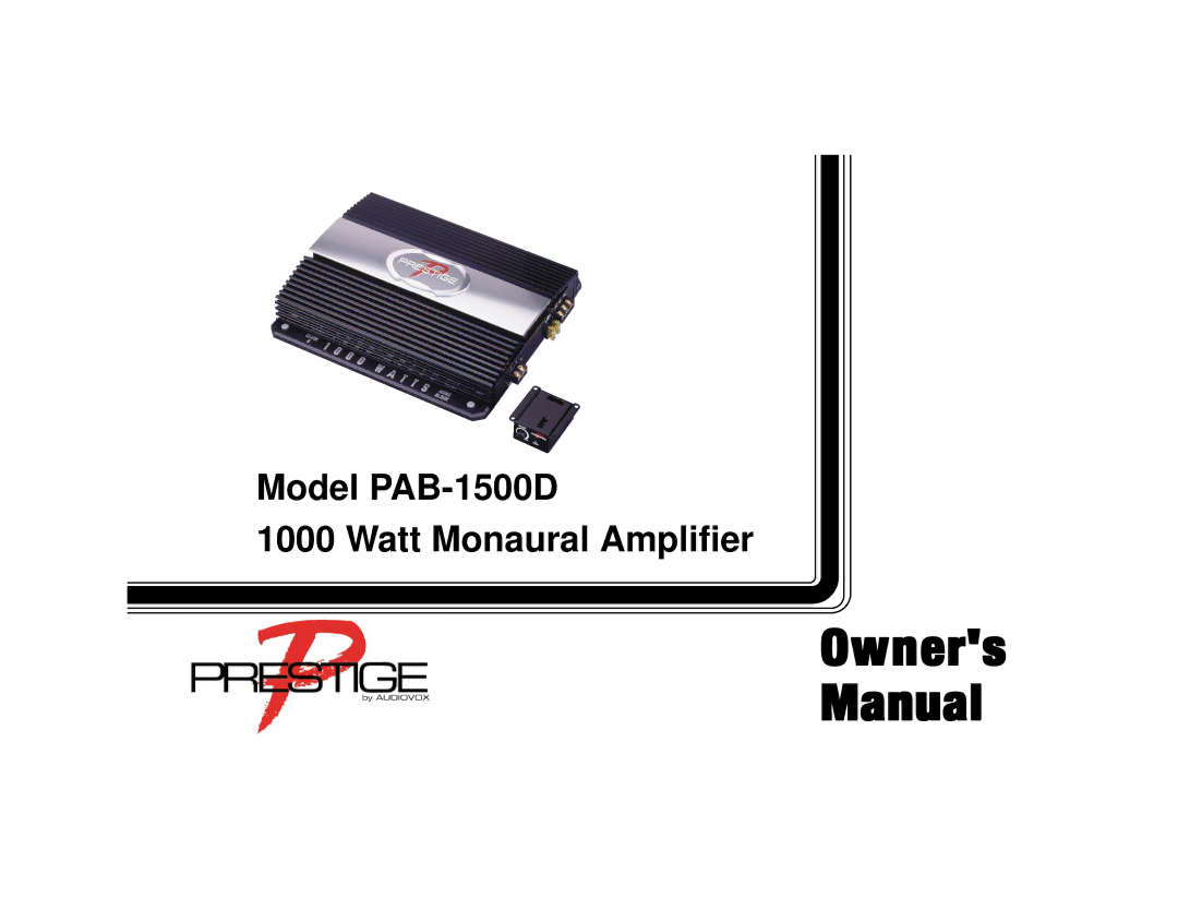 Audiovox PAB-1500D manual Owners Manual 