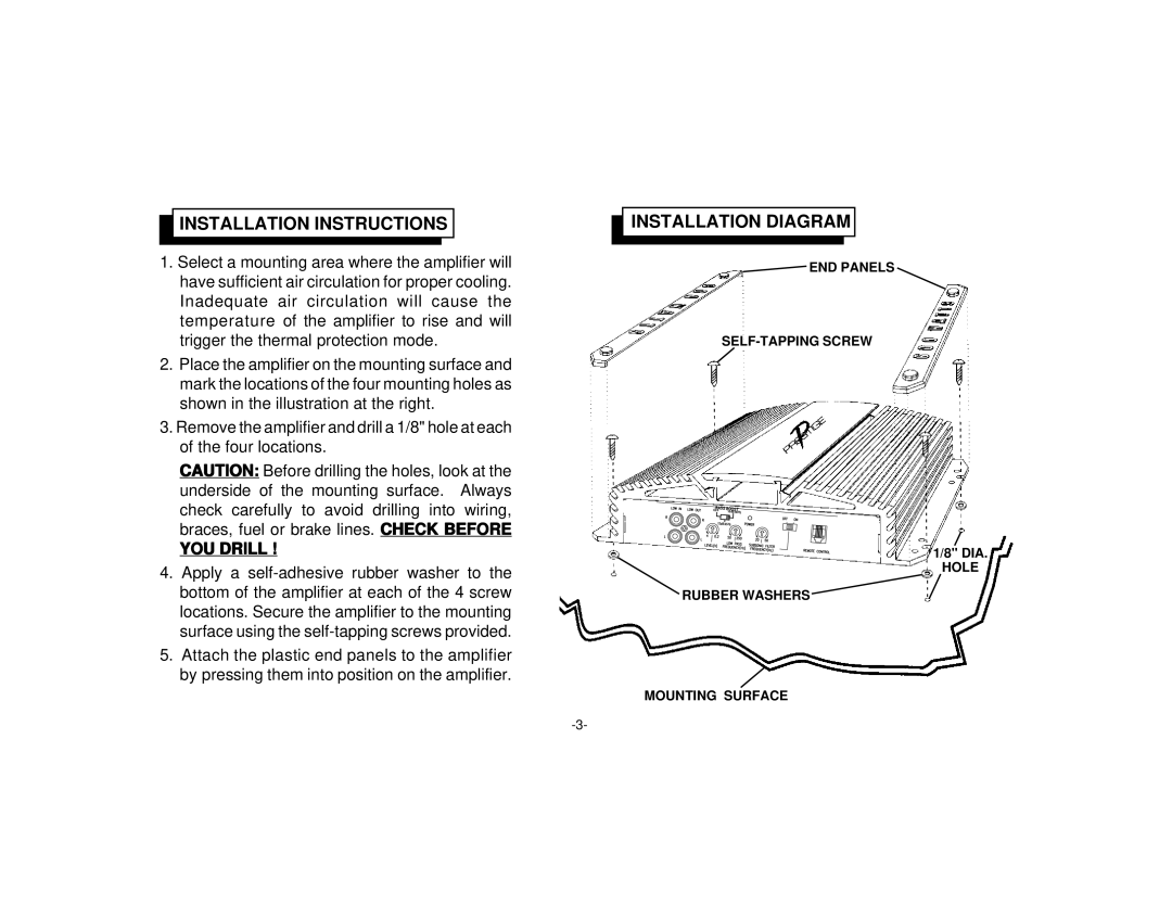 Audiovox PAB-1500D manual Installation Instructions, Installation Diagram 