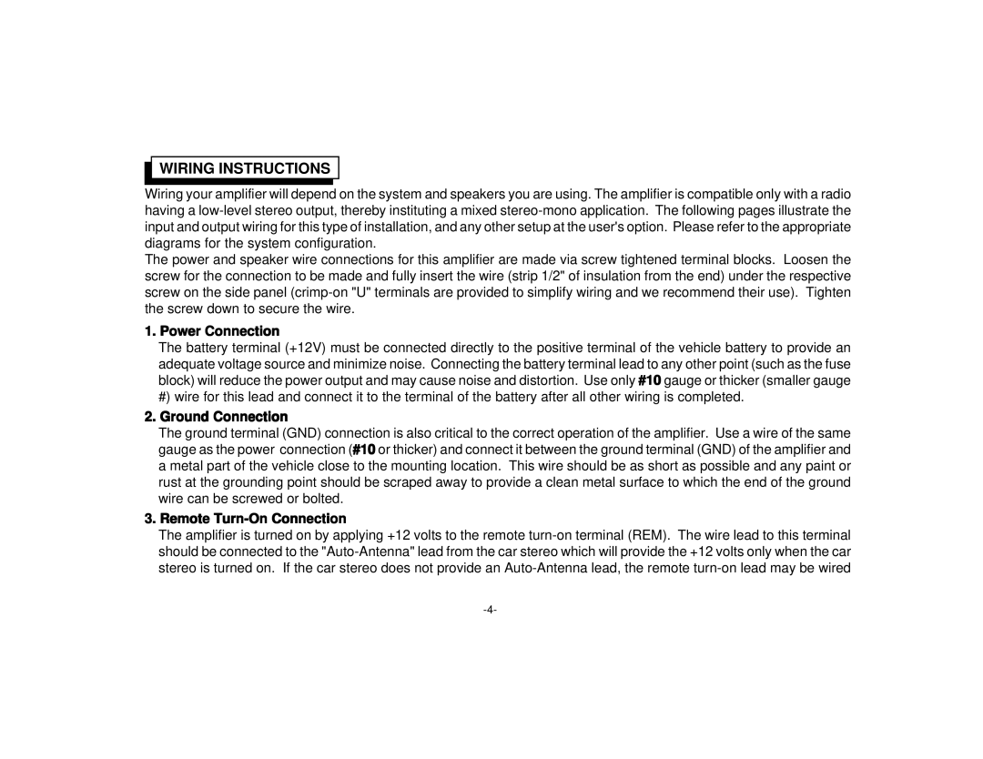 Audiovox PAB-1500D manual Wiring Instructions, Power Connection 