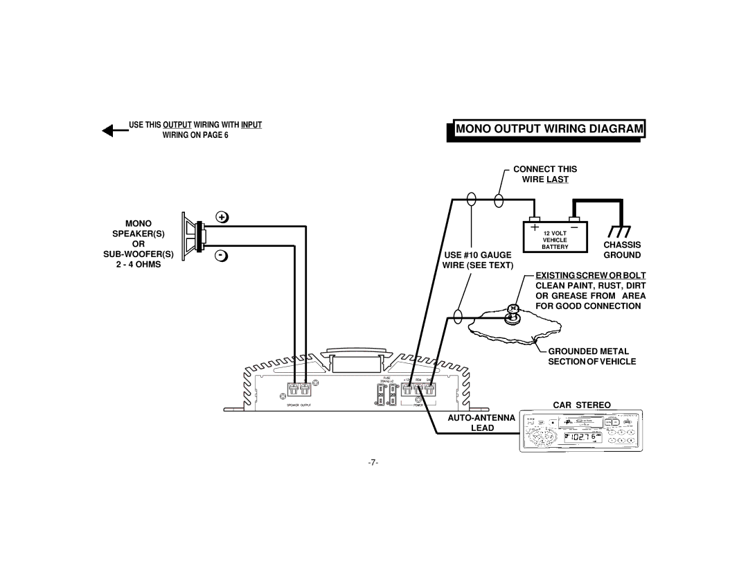 Audiovox PAB-1500D manual Mono Output Wiring Diagram 