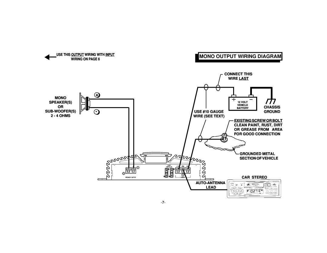 Audiovox PAB-1500D manual Mono Output Wiring Diagram 